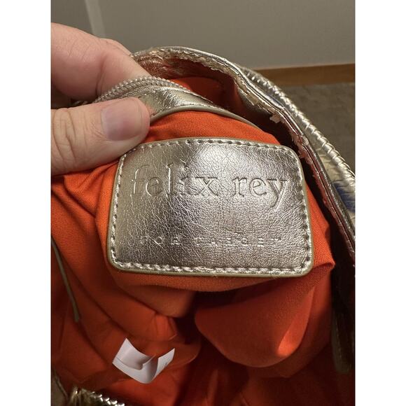 Felix Rey Tote Bag Women Blue Canvas Faux Leather Fish Sequin Gold Handles Purse - Picture 8 of 9